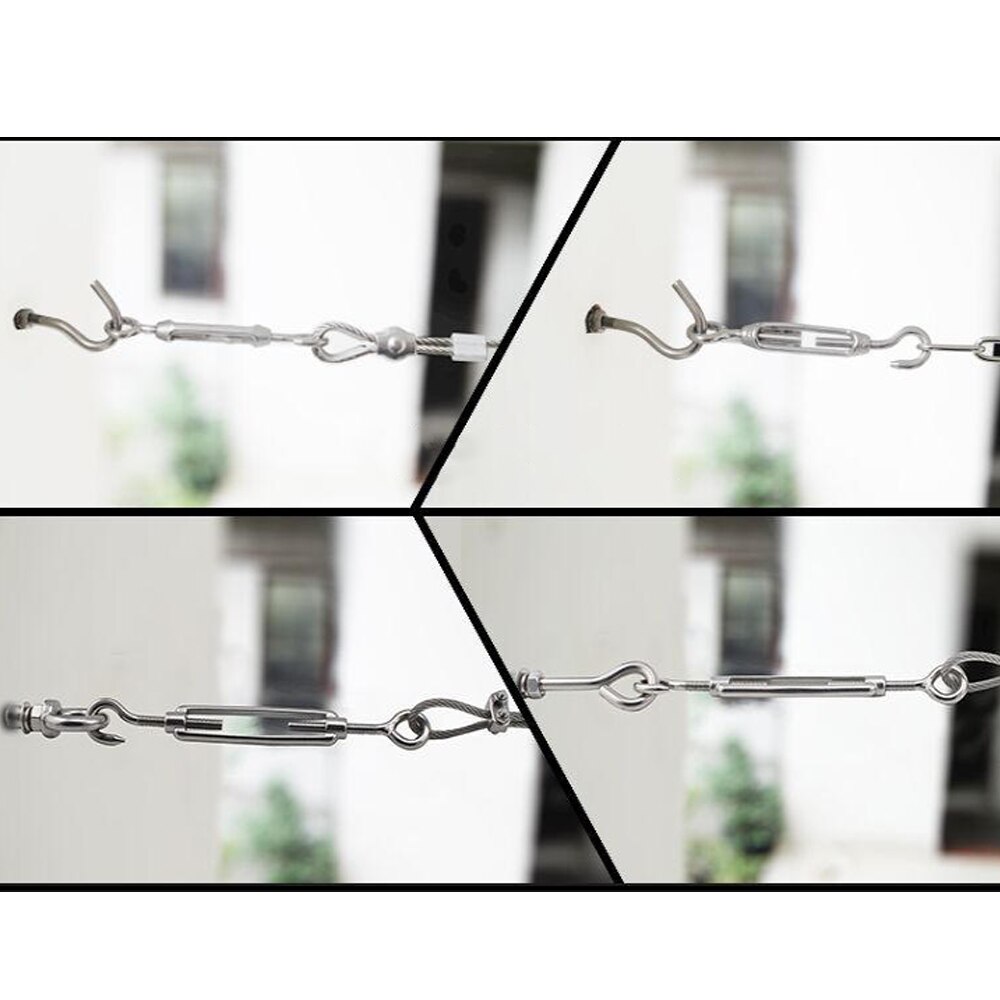 5PCs Stainless Steel Turnbuckle Adjustment Hook Eye Screw Wire Rope Tensioning Tightener Tight Cable Screw Connector