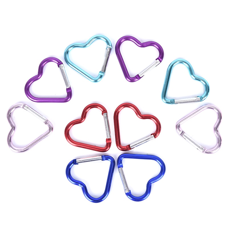 10 stk farve tilfældig hjerteformet aluminiumslegering karabinhage udendørs hængende spænde