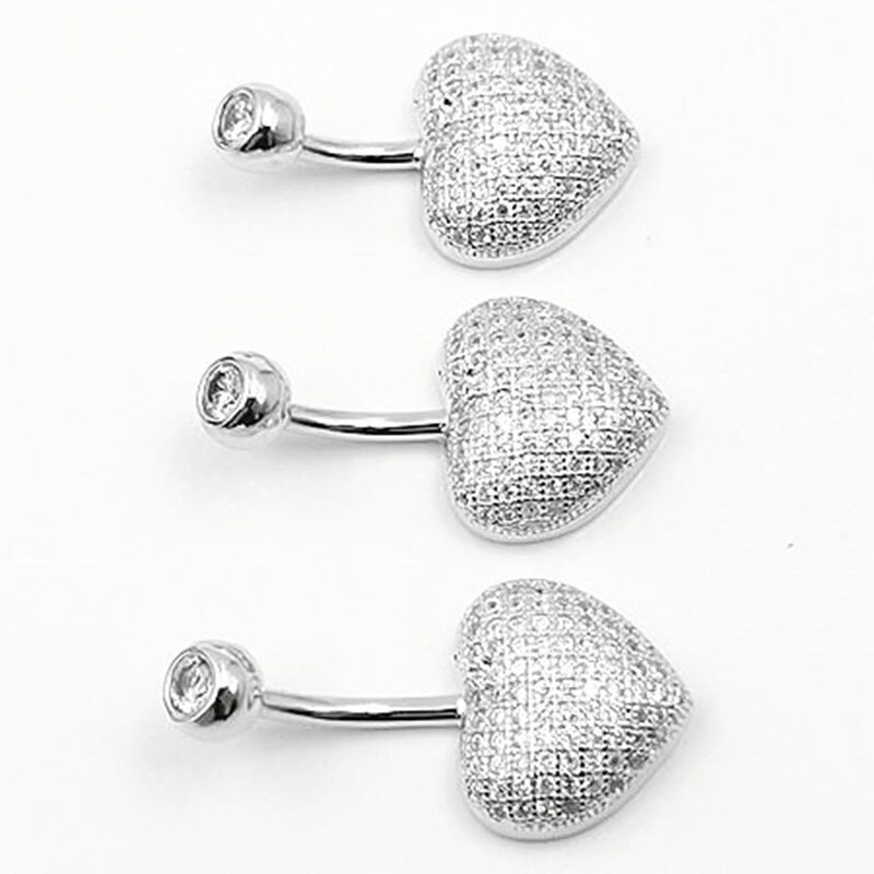 Trendy Volle Zirkon S925 Sterling Silber Herz Bauch Nabel Klar Kristall Taste Ring Piercing Schmuck Körper Bar Luxus