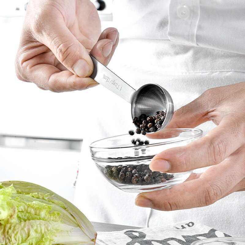 7PCS Measuring Spoon Set Kitchen Utensils Cooking And Baking Tools Stainless Steel Measuring Spoon With Scale Silver AJOYOUS