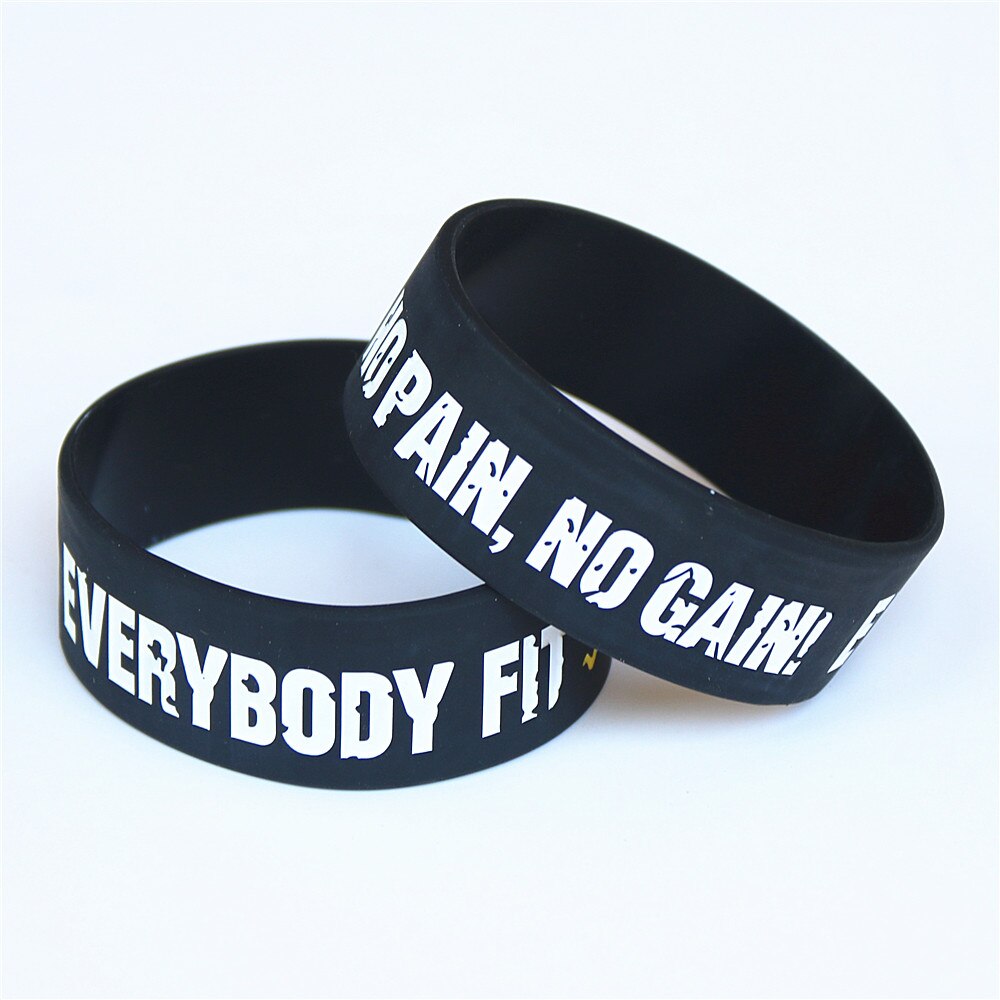 Lukeni 25 Stuks Wide Band Iedereen Fit No Pain No Gain Siliconen Polsbandje Motto Rubber Armbanden En Armbanden SH078