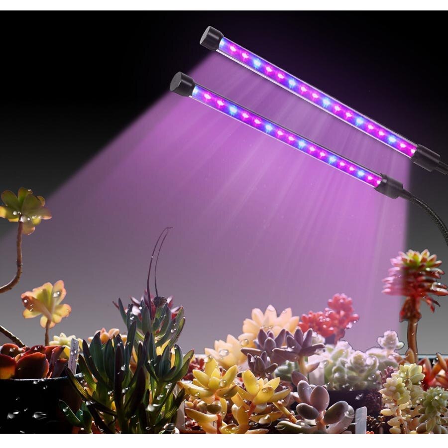 18W USB powered double-head LED plant growth light, 3/6 / 12H timer flexible gooseneck clip for indoor plants /