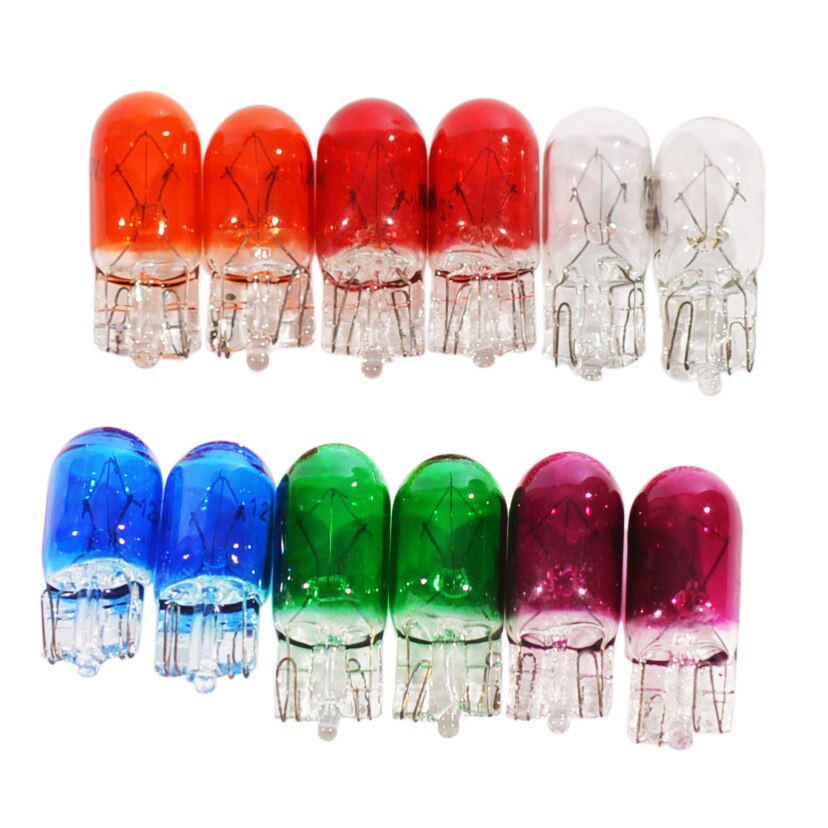 2Stck 12V 5W T10 501 W5W Auto Seite Keile Licht Instrument Lampe Armaturenbrett Halogenlampen Blau Klar verrotten Gelb Grün Violett