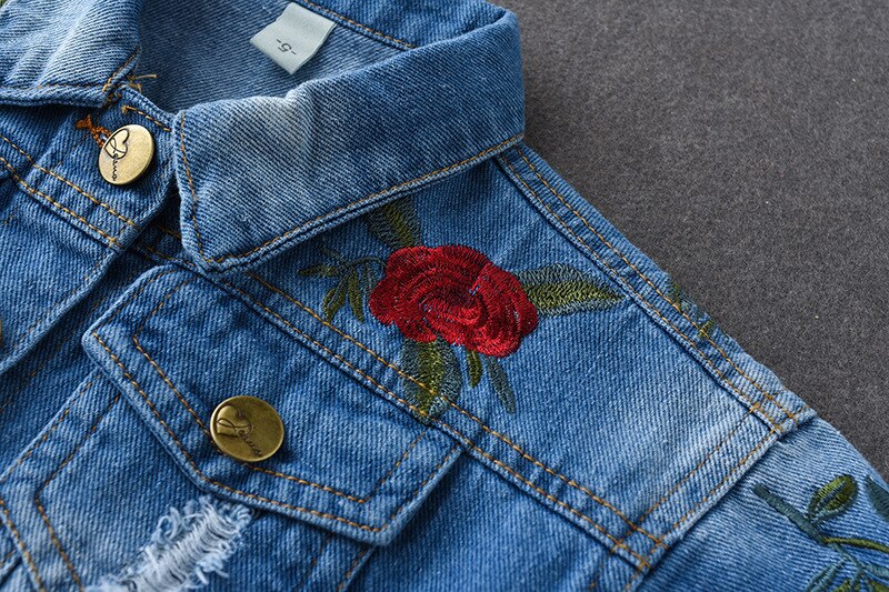 Jassen Voor Baby Meisjes Lente Herfst Mode Rose Geborduurde Denim Jas Jas Baby Bovenkleding Baby Meisje Jas Kinderen Kleding