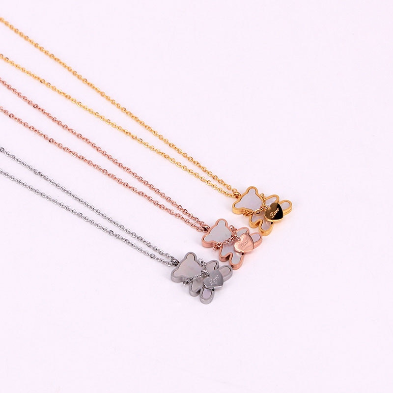 YUN RUO Lovely Little Heart Bear Pendant Necklace Rose Gold Titanium Steel Jewelry Woman Not Change Color