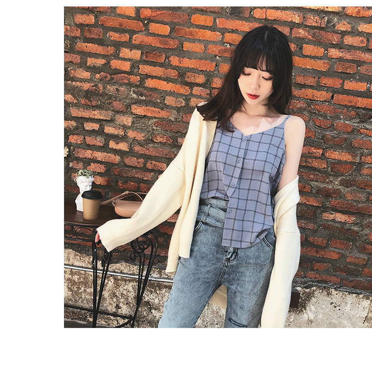 Women Plaid Sling Shirt Female Short Sleeve Elastic Blouse Summer Lady Small Tops: XL / Blue