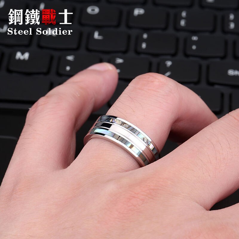 Staal soldaat rvs shell inlay ring mannen rvs mode unieke mannen sieraden