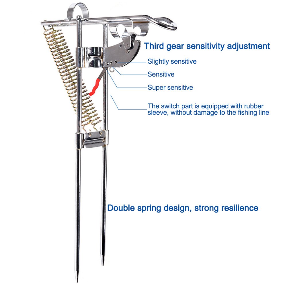 Automatic Tip-up Fishing Rod Holder Dual Spring Outdoor Portable Adjustable Sensitivity Stainless Steel Ground Stand Pole Mount