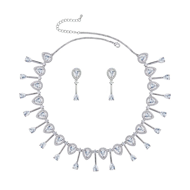 WEIMANJINGDIAN, novedad, exquisito collar y pendientes de cristal rojo Granada de circonia cúbica CZ, conjunto de joyería nupcial para boda: white