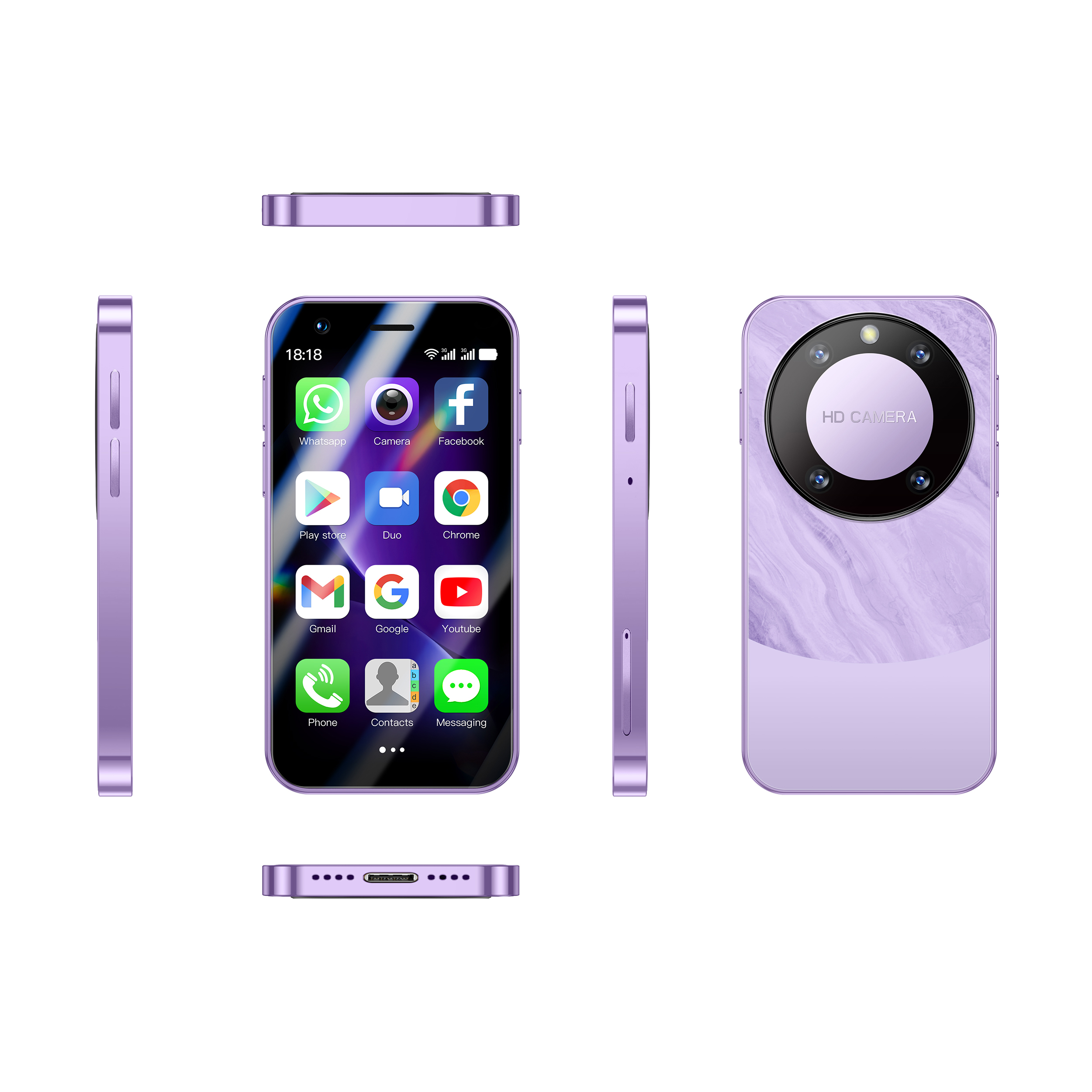 SOYES F8 Pro Max Mini Android8.1 Smartphone pantalla de 3,0 pulgadas 1GB RAM 16GB ROM Dual SIM en espera Play Store red 3G teléfono pequeño: Morado