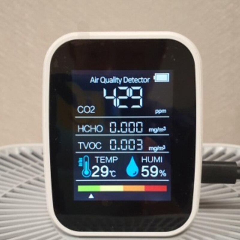 5In1 CO2 Meter Digital Temperature Humidity Tester Air Monitor Carbon Dioxide TVOC HCHO Detector