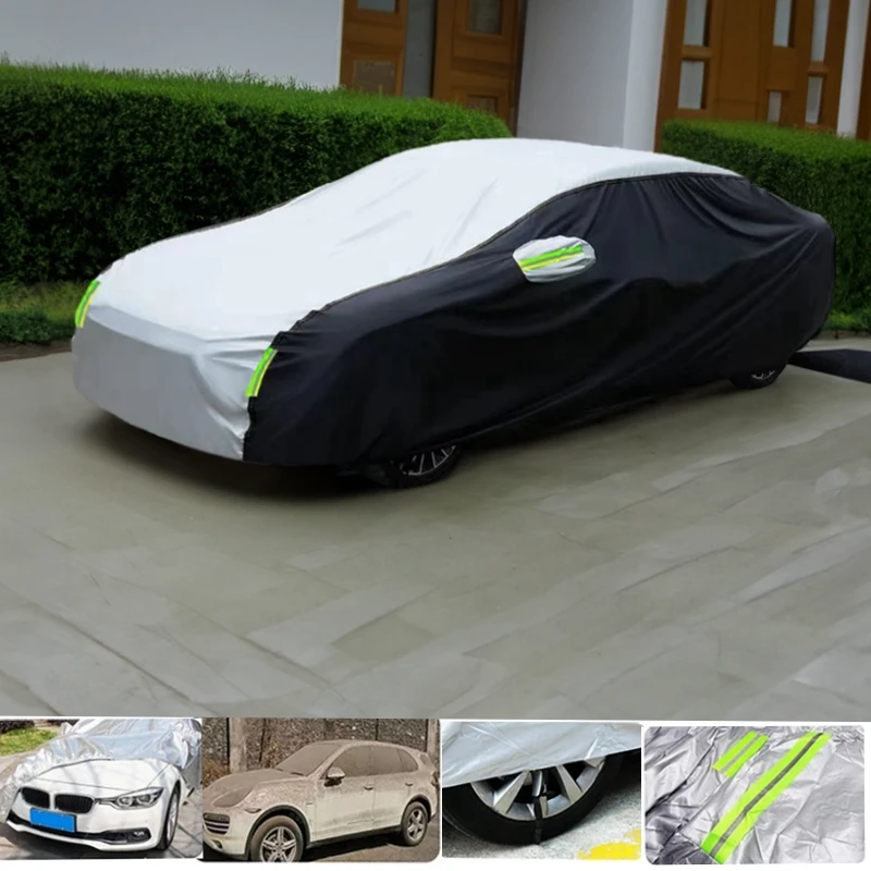 Car Cover Exterior Double Color Cover Sunshade Dustproof Protection with Reflective Strips Universal for Hatchback Sedan SUV