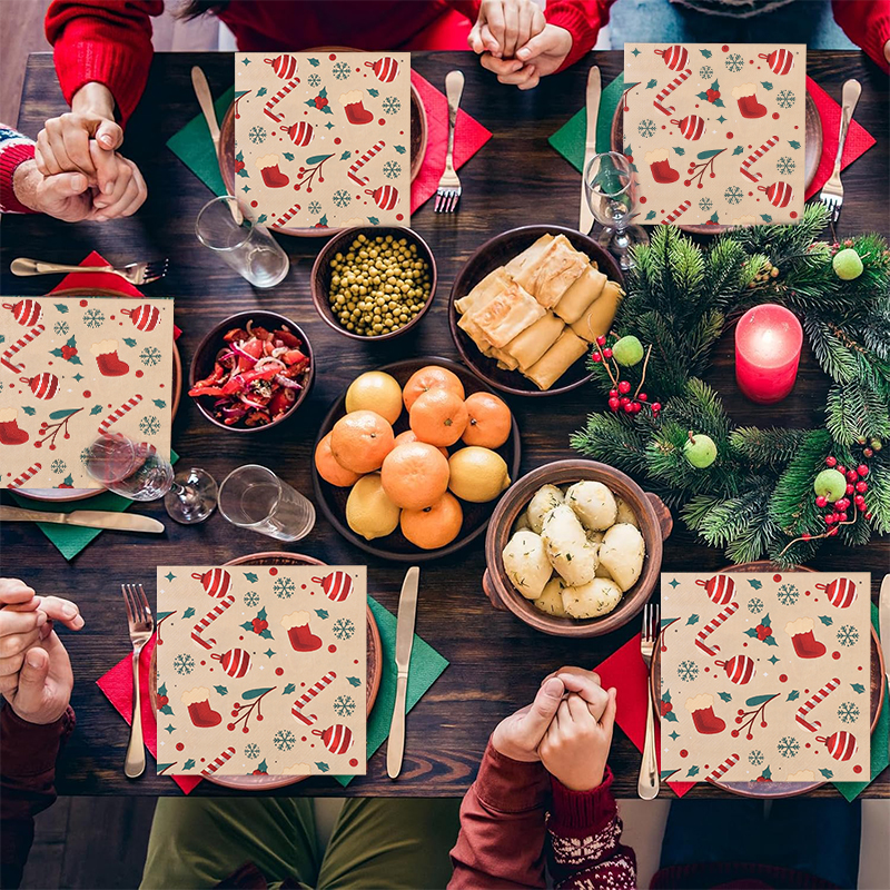 Servilletas de papel navideñas de 20 piezas, pañuelos desechables, manteles individuales navideños para mesa del hogar, decoración, suministros para de Año 2026