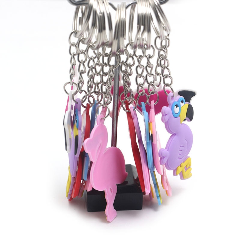6 stk pink flamingo gummi nøgleringe hawaii fest favoriserer fødselsdagsfest dekorationer børn voksen baby shower bryllup dekorationer