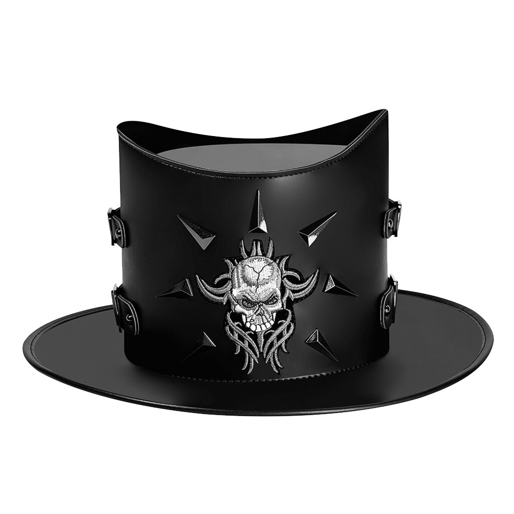 Gotische goochelaar hoge hoed pu leer unisex steampunk halloween feest petten: Stijl 3