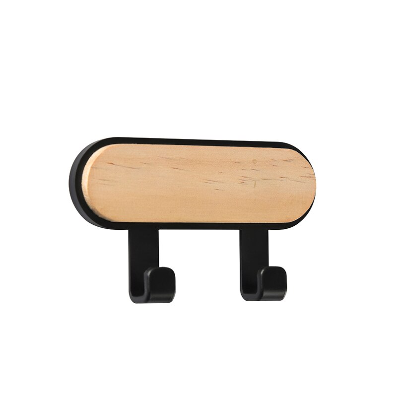Perchas de madera para colgar en la pared, accesorios de decoración del hogar, de almacenamiento para colgar ropa perchero, llavero: Black - 2 Hooks