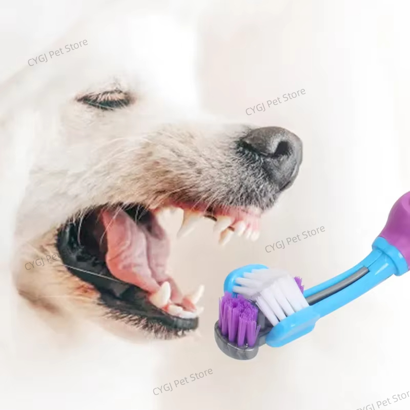 Cepillo de dientes de tres caras para mascotas, cepillo de dientes multiángulo de tres cabezales, cepillo de limpieza para perros y gatos, herramienta para el cuidado de los dientes con mal aliento Т®kıы