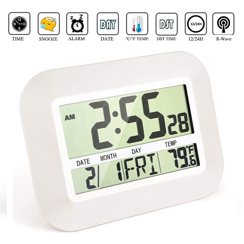 Big LCD Digital Wall Clock Thermometer Indoor Outdoor Temperature Transmitter Radio Controlled Alarm Clock RCC Table Calendar