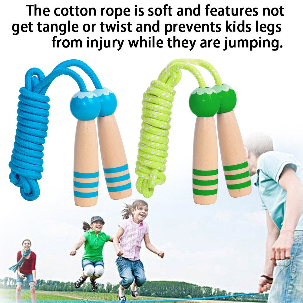 2.3m Kids Children Fun Jump Rope Home Gym Adjustable Length Wooden Handle Sports School Birthday Fitness Skipping Ergonomic
