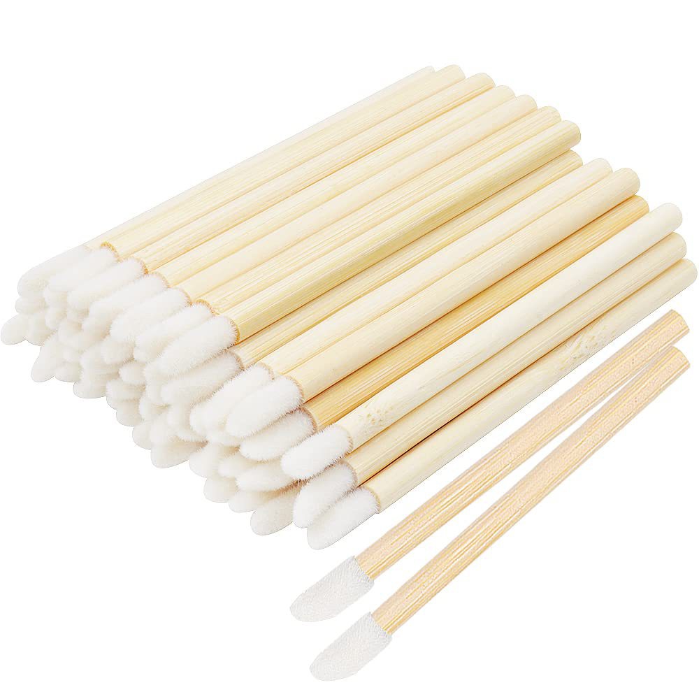 50 Stück Wimpernbürsten mit Bambusgriff, Lippenpinsel, Wattestäbchen, Lippenstift-Gloss-Applikatoren, Wimpernverlängerungs-Make-up-Tools