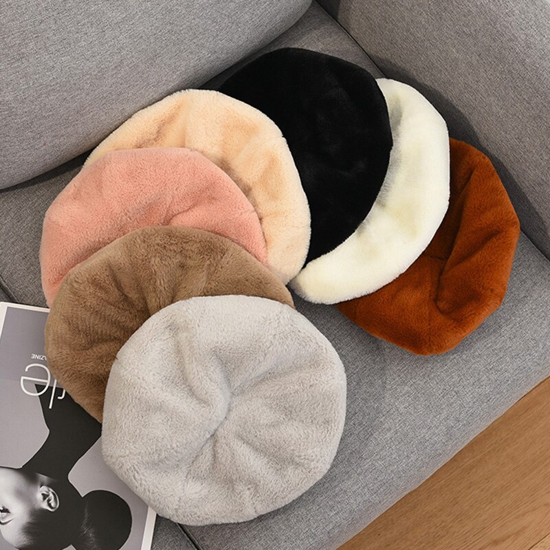 Femmes élégantes fausse fourrure bérets chapeaux décontracté couleur unie automne fille hiver coupe-vent chapeau femme Simple Vintage casquettes