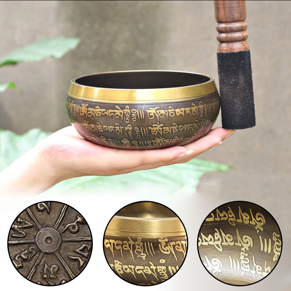 Copper Singing Bowl Manual Tapping Metal Craft Buddhist Bowl Religious Basin Tibetan Meditation Music Bowl Musical Instrument