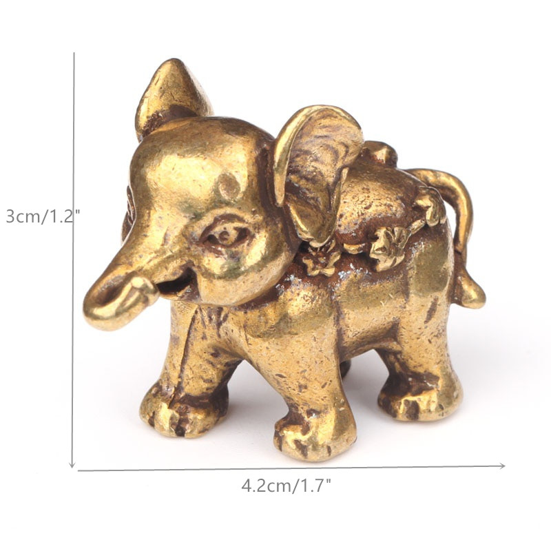 Antique Bronze Minature Elephant Figurines Tea Pet Table Ornament Decorations Solid Copper Animal Crafts Home Decor Living Room: light yellow