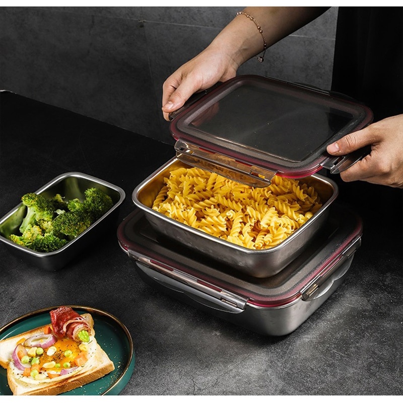 Juego de lonchera de acero inoxidable a prueba de fugas, 4 contenedores de Metal apilables para mantener la comida , Escuela de trabajo de ensalada a prueba de fugas