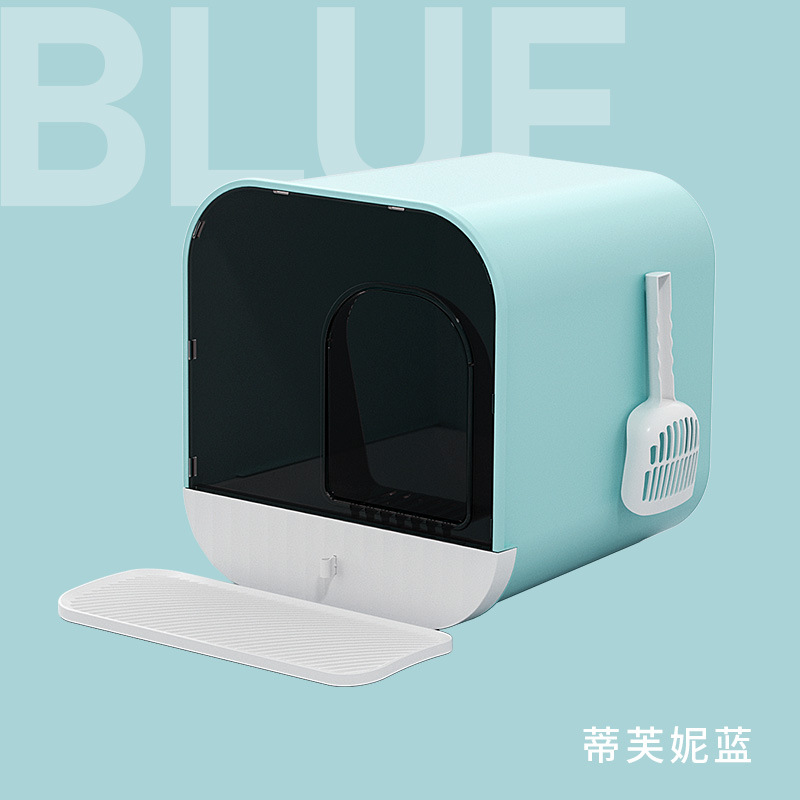 Lettiera per gatti design di lusso chiuso antispruzzo gattino Toilette grande spazio porta scura lettiera per gatti villa ridurre gli odori forniture per gatti: blu