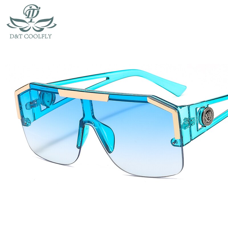 D&T Shield Sunglasses Men Women Color Lens Alloy Frame Rectangle Brand Sunglasses UV400: blue