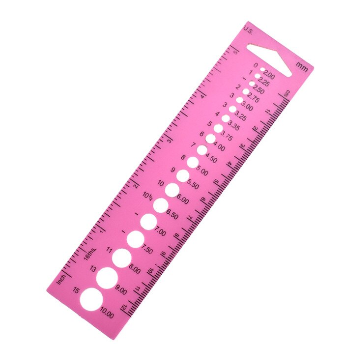 Wszystko w jednym miarka linijka na szydełka 2.0mm-10.0mm szydełko miarka Cal Cm linijka DIY akcesoria rzemieślnicze: różowy