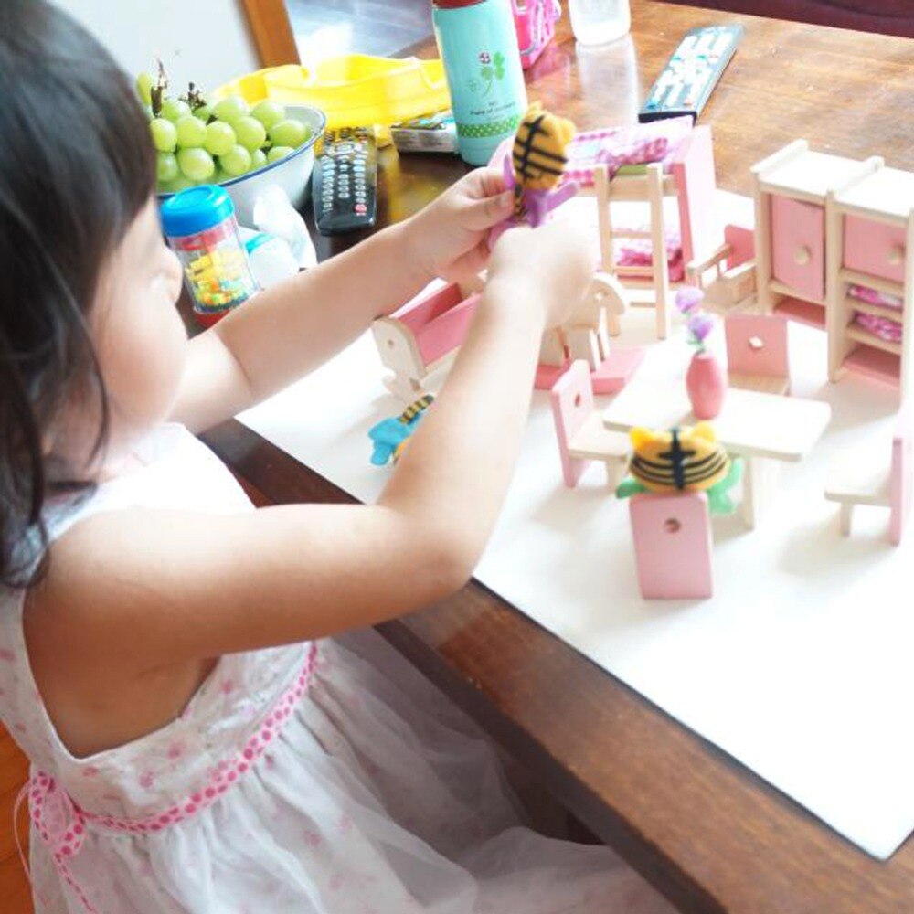 Rosa Bagno Mobili Mobili Per La Casa per le Bambole di Legno Letto A Castello Mobili In Miniatura di Legno Giocattoli per I Bambini Di Compleanno Regali di Natale