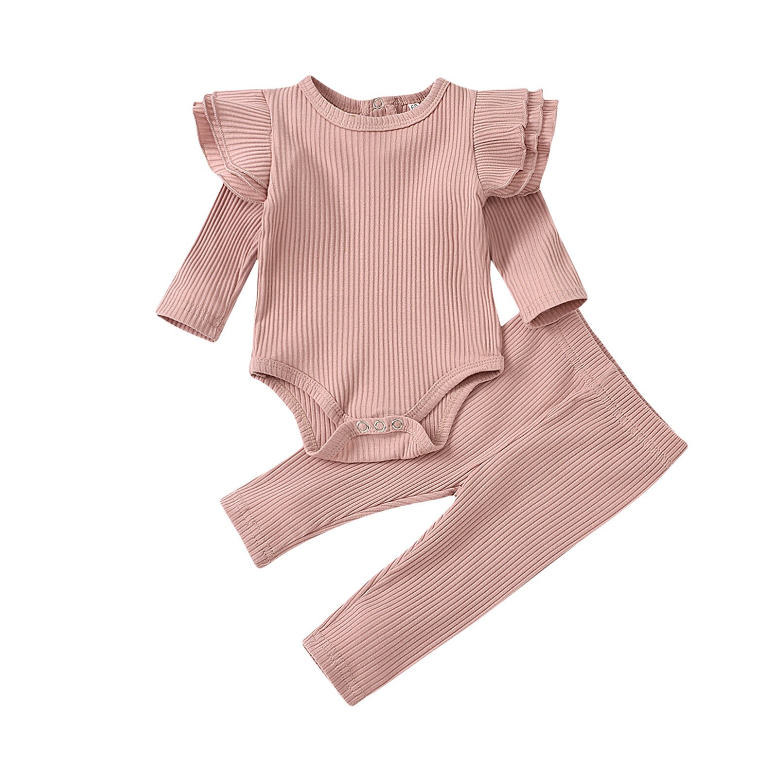 -né solide à volants ensemble de vêtements bébé garçons filles solide tricoté barboteuse hauts + pantalons ensembles tenues infantile enfants doux vêtements costume: Rose / 6M