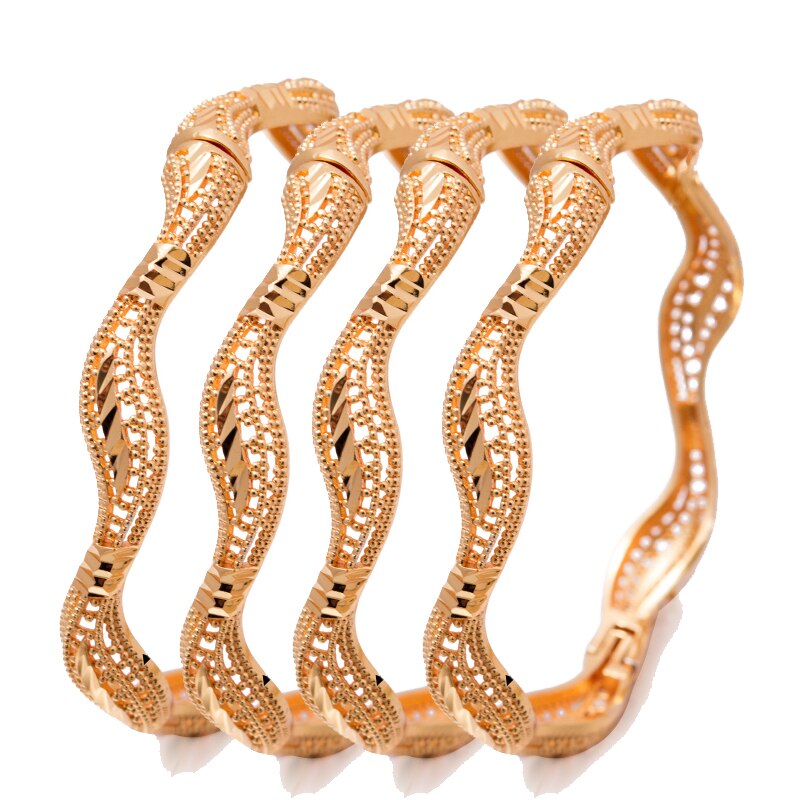 24K 4 stücke biegen Ethnische Gold Farbe Dubai Armreifen Ethnischen Hochzeit Luxus Armreifen & Armbinde Frauen Mädchen Braut Manschette dubai Armreifen