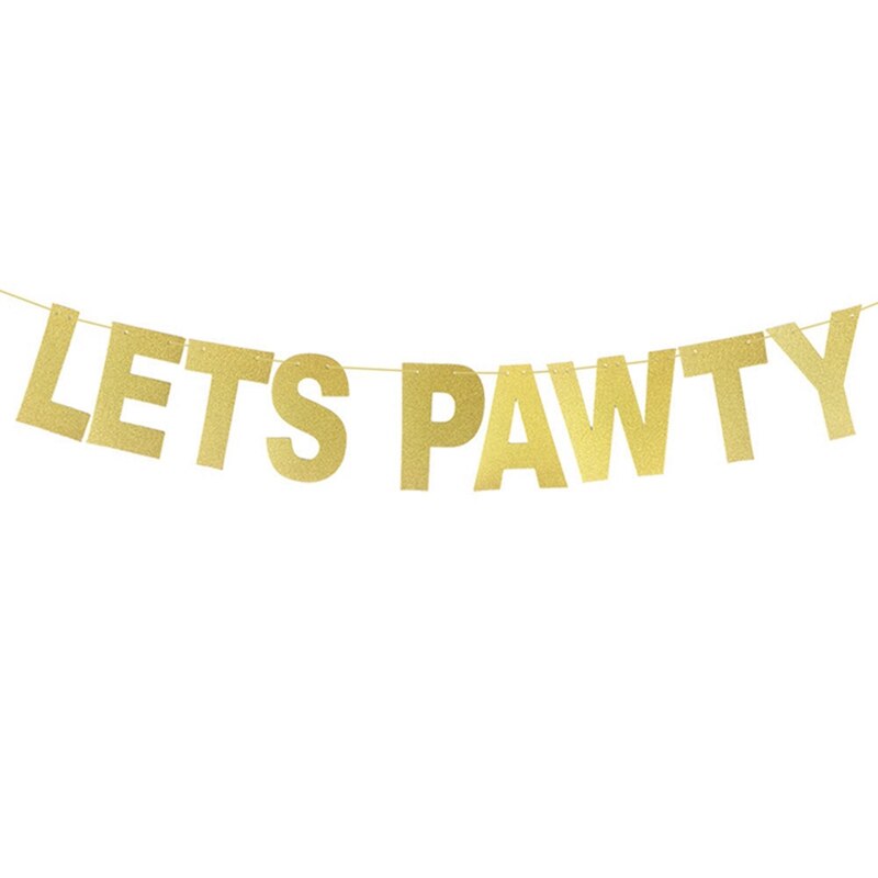 Pet Dog Cat Birthday Party Decoration Set Cute Letter LETS PAWTY Party Balloon Decor Dog Pet Party Banner Pet Birthday Supplies: gold banner