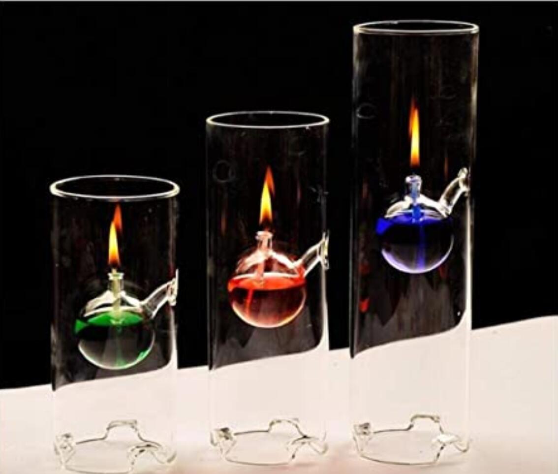 Memeokon håndlavet glas cylindrisk olielampe borosilikat inklusive bliss ophængt orkanlysholder ærmelampe