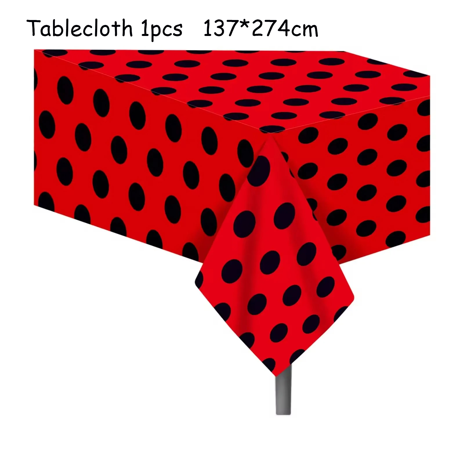 1 stks 137*274 cm Lieveheersbeestje Tafelkleed Verjaardagsfeestje Decoratie Rode en Zwarte Stippen Tafelkleed Meisje gunst Party Decor Supplies