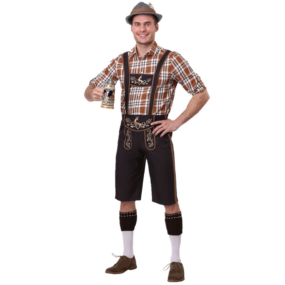 Alemanha adulto masculino tradicional oktoberfest traje bávaro lederhosen cerveja vestido extravagante masculino carnaval festa suspensórios shorts: XL