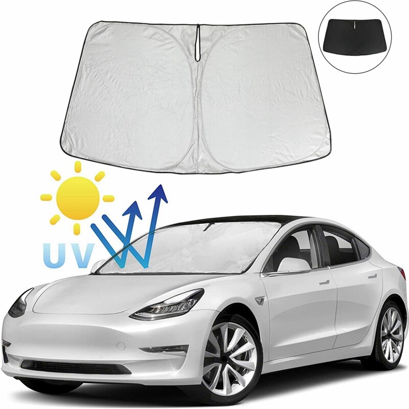 NewCar Windshield Sun Shade Blocks UV Rays Sun Visor Protector Foldable Sunshade for Tesla Model 3 -2022: Default Title