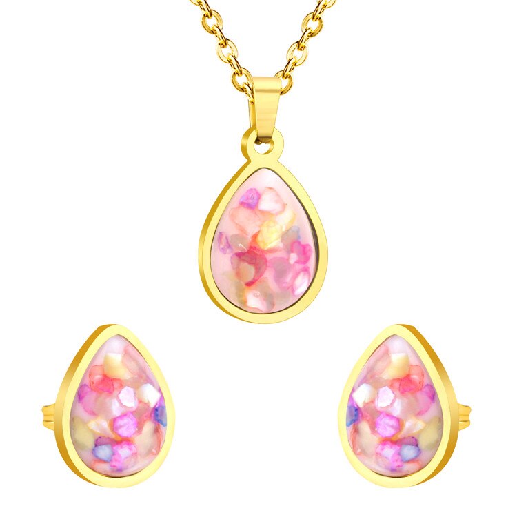 LUXUSTEEL 316L Stainless Steel Enamel Jewelry Sets Water Pendant Necklace Earring Sets collares Chains Necklaces: Gold