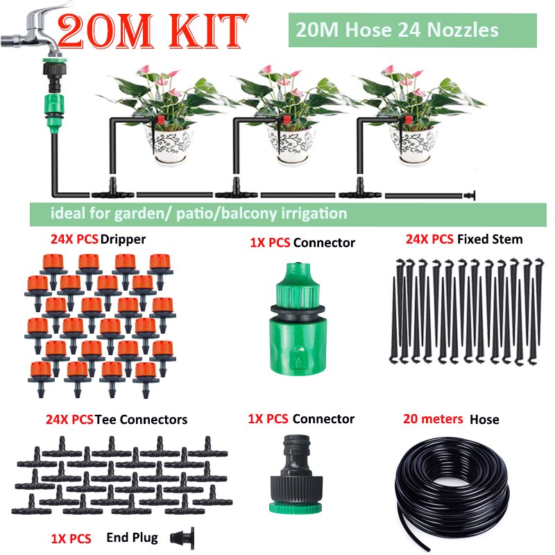 Red Drip Irrigation Kit Garden Watering Irrigation System For Garden Greenhouse Lawn And Hanging Baskets: 20M kit