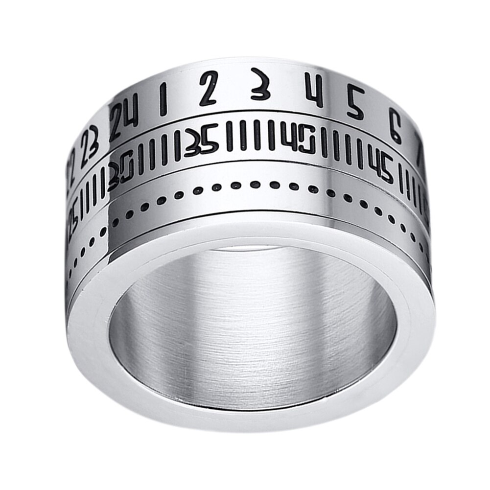 Roterende ring titanium stål arabiske tal kalenderur ring mænd ring smykker sundhed 99