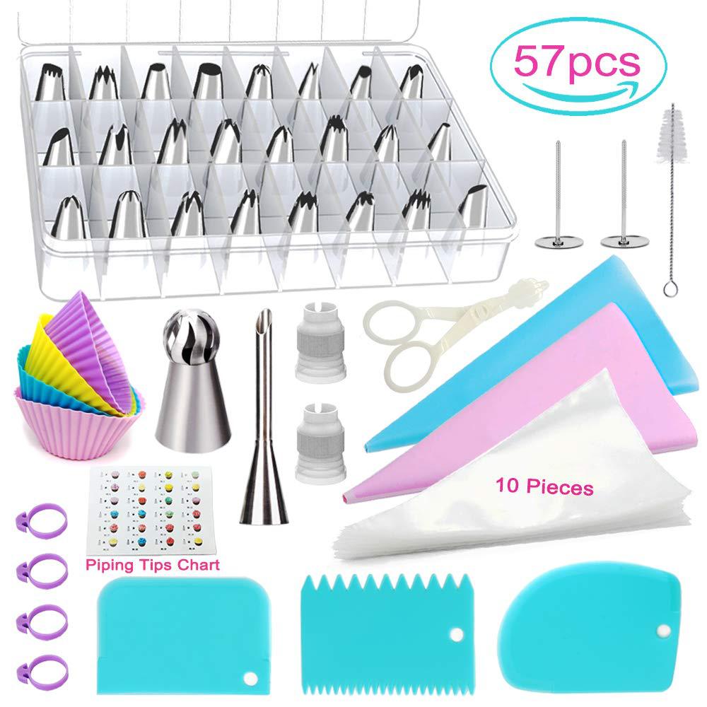 57 Pcs Icing Piping Tip Cupcake Baking Tools Cake Decorating Supplies Russian Pastry Nozzles Confectionery Pastry Bags