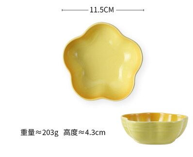 Céramique en forme de fleur profonde multicolore | Plat, soupe au riz, assiette à spaghetti, bol de collation aux fruits, assiettes à salade, fournitures de table pf9064: yellow-S