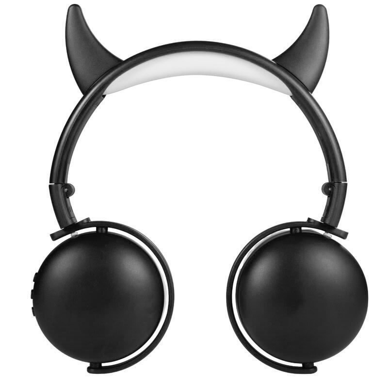 Dessin animé mignon cornes casque Bluetooth casque sans fil casque stéréo pliable Sport écouteur Microphone mains libres enfant enfant: Black