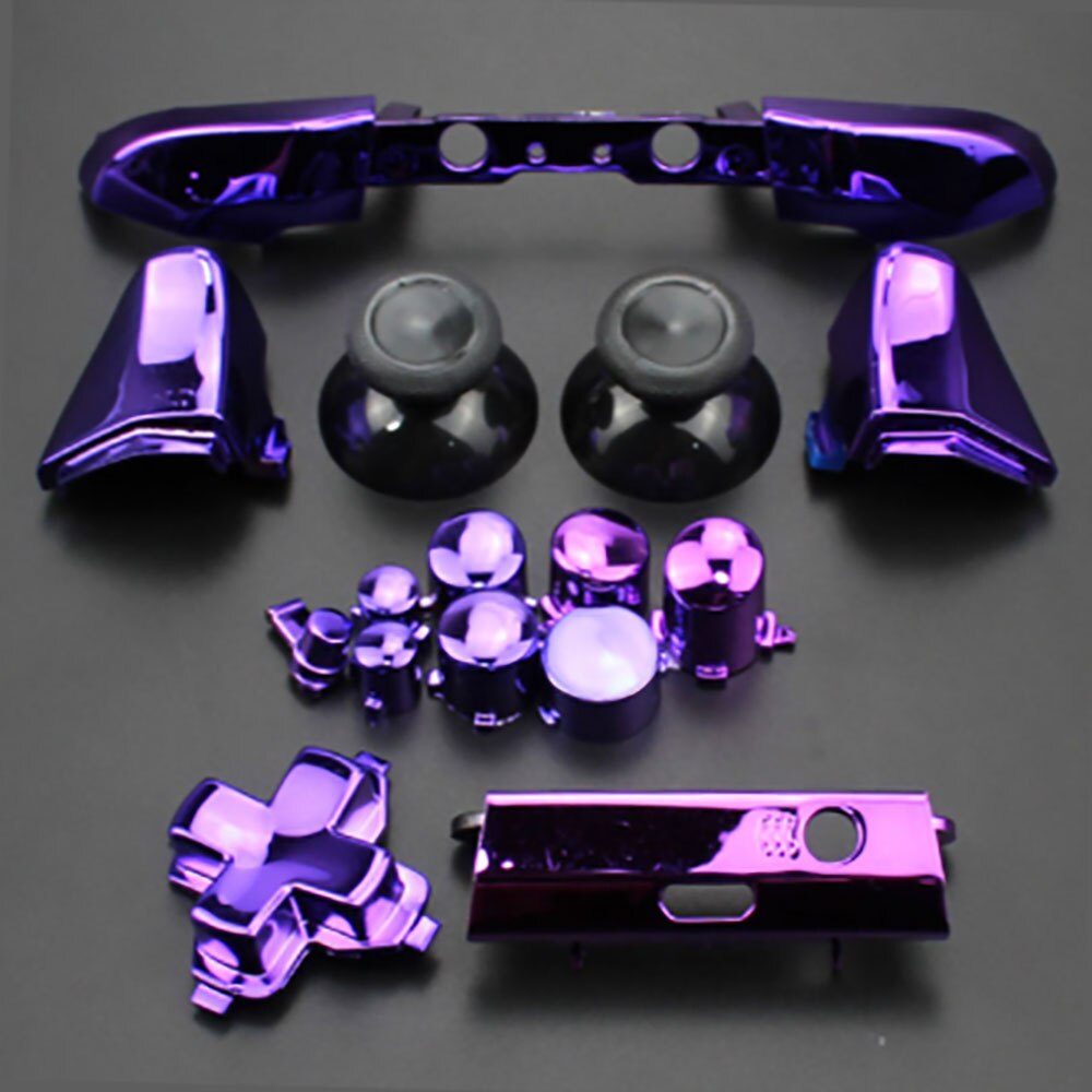 JCD Plastic&Chrome Plating Full Button Set Dpad RT LT RB LB ABXY Guide ON OFF Buttons For Xbox One S Controller Gamepad Repair: chrome Purple