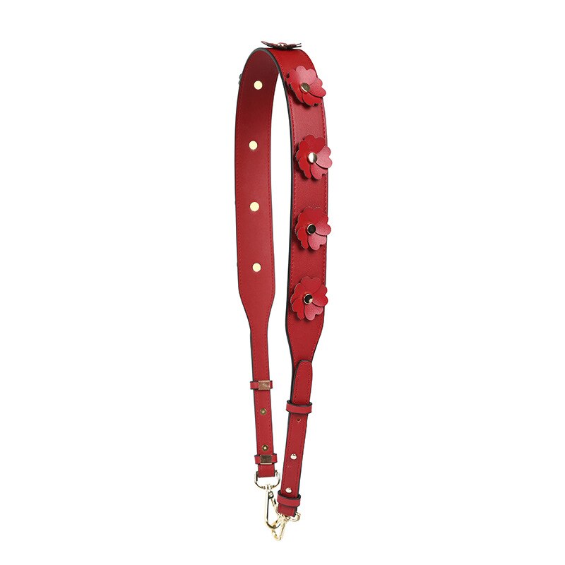 Luxury DIY Handbag Strap PU Leather Flower Women Bag Shoulder Straps for Handbags Casual Replacement Straps for Bags: RED A