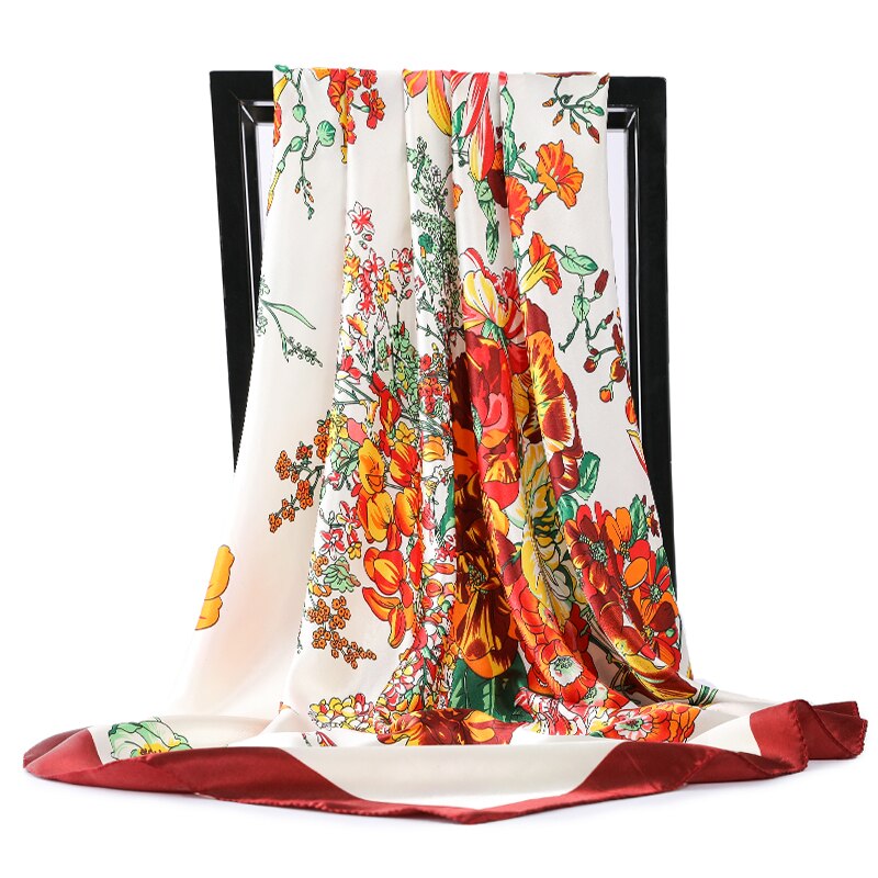 Tørkle silke sateng halsskjerf for kvinner print hijab skjerf kvinne 90*90cm firkantede sjal og wrap skjerf for dame