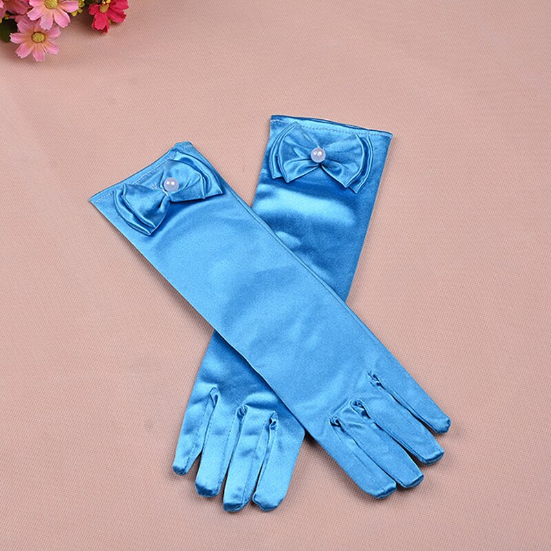 neue handschuhe für mädchen Lange prinzessin handschuhe mädchen hochzeit kleid handschuh bogen kostüm zubehör Satin- handschuhe geburtstag blau