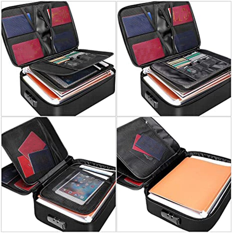 Organizador de documentos-Bolsa de carpeta de archivos portátil impermeable-Bolsa de seguridad de viaje con bloqueo de contraseña-bolsa de viaje práctica y segura